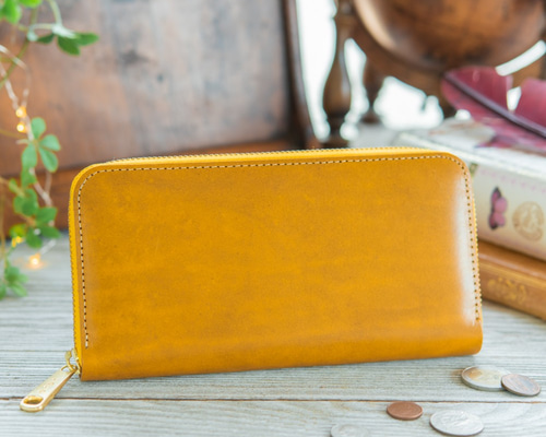 【新品 未使用】イタリーレザー  牛革 LF長財布 イエロー PELLE BORSA（ペレボルサ） 財布 L字ファスナー長財布 L字ファスナー