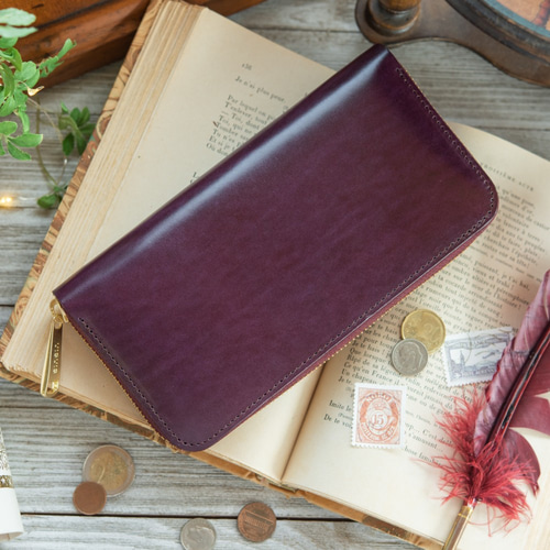 永久無料保証】革の宝石 ルガトーレザー パープル ラウンド