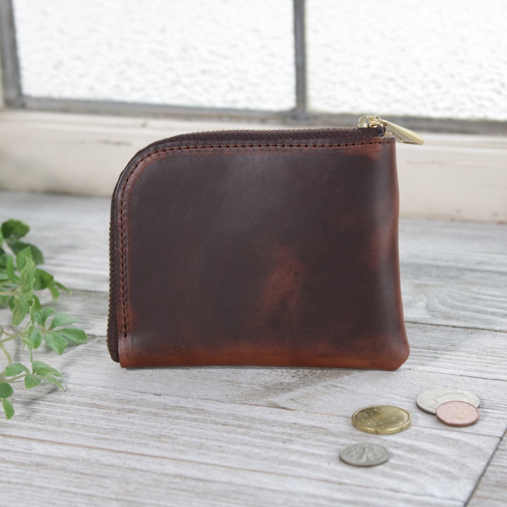 【レザー 財布】Ｌ字ファスナー クロムエクセル 茶心 牛革 本革 ブラック レザー 財布】L字ファスナー ホーウィン クロムエクセル 茶心