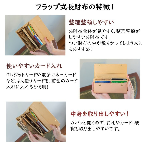 【永久無料保証】革を育てる楽しみ☆　国内最高峰の栃木レザー　チョコ　フラップ式 長財布♪ 3枚目の画像