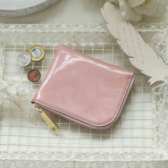 [永久免費保修] Shinshin Kobo 原創皮革 Cynthia Enamel（牛皮）粉色小巧錢包-L 形緊固件- 第2張的照片