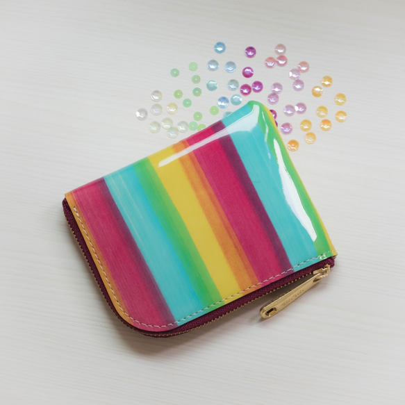 [永久免費保證]讓您感覺更好的色彩♪牛皮琺瑯皮革Koro Reie彩虹緊湊型錢包-L形拉鍊- 第2張的照片