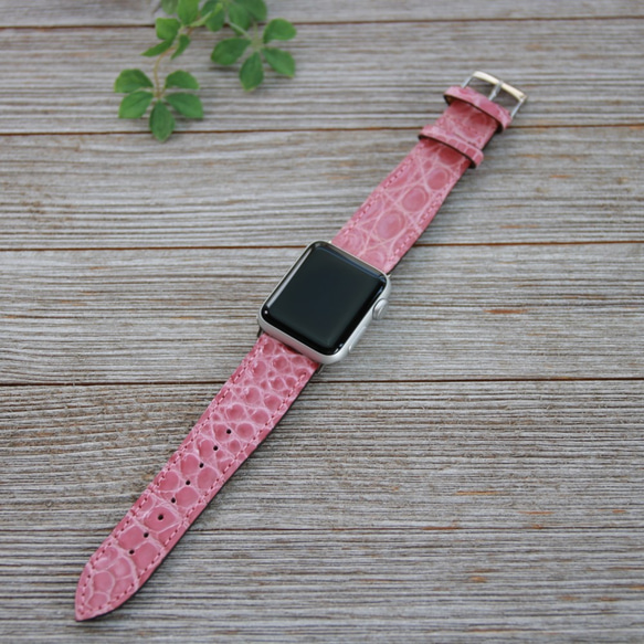 僅限一種產品！ [Apple Watch錶帶] Hen Loan Shiny Croco Rose 38毫米蘋果手錶皮革皮帶 第2張的照片