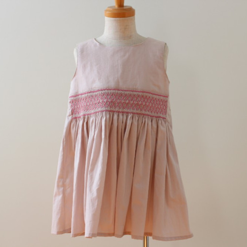100サイズ】スモッキング刺繡のピンクのワンピース 子供服