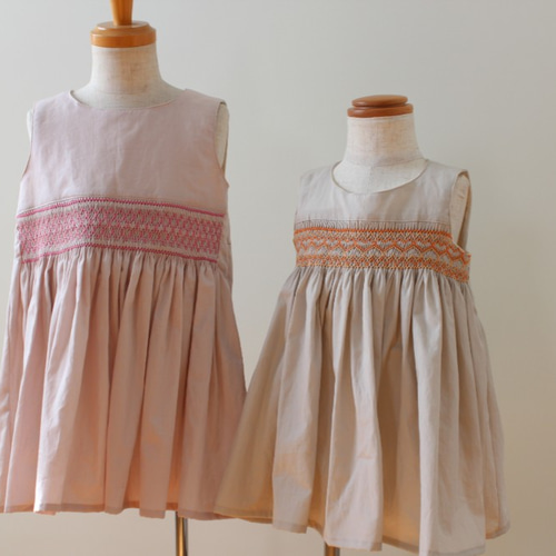 100サイズ】スモッキング刺繡のピンクのワンピース 子供服