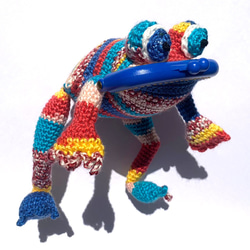 【カエル がま口 】かぎ針編みのカエル ブルー 2枚目の画像