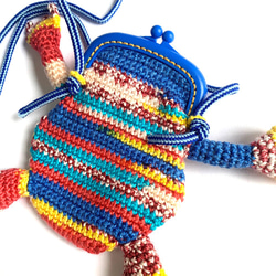 【カエル がま口 】かぎ針編みのカエル ブルー 10枚目の画像