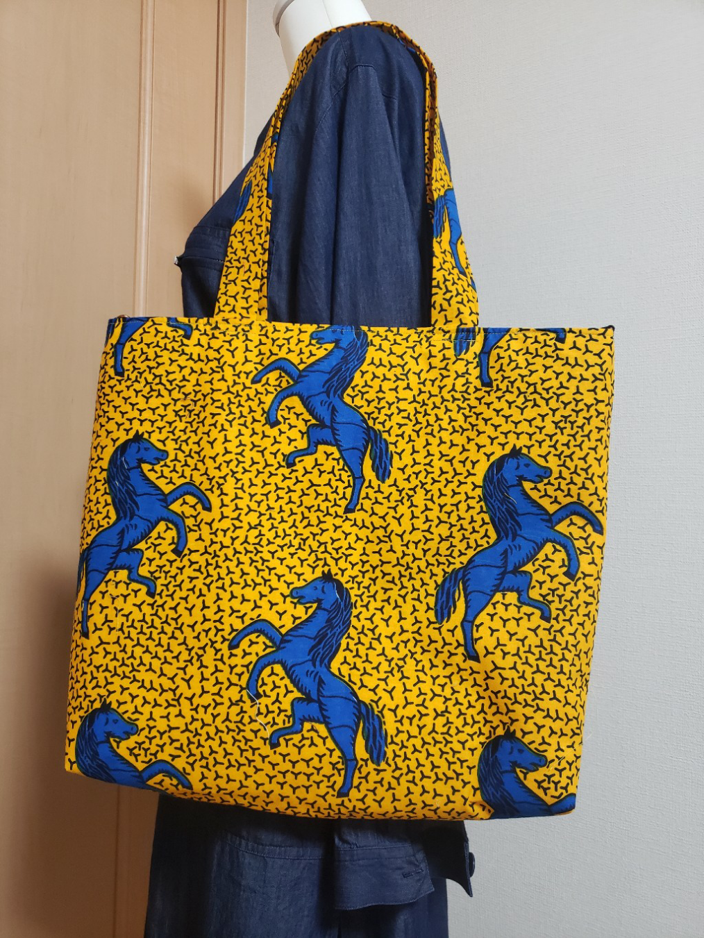 アフリカンバティック　青 for Africa MILELE トートバッグ