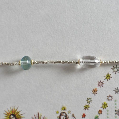 カレンシルバー クリスタルクォーツ フローライトのブレスレット  