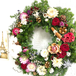 【送料無料】　Classic Xmas 2020リース【Green Flower】Mサイズ　２６cm 4枚目の画像