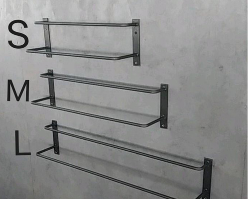 Lサイズ タオルハンガー 2段 ウォールシェルフ ダブル アイアンバー
