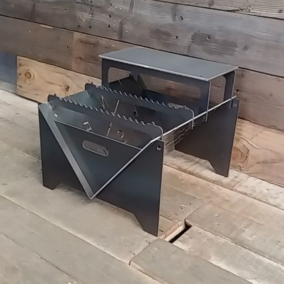 焚き火台　フルセット　組み立て式　焚火台　自作　ハンドメイド　五徳　ロストル　おしゃれ　無骨　男前　アイアン　鉄製　黒皮 