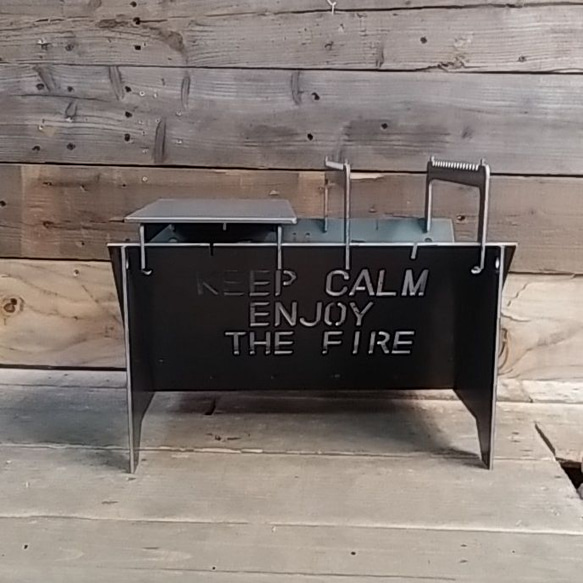 焚き火台　フルセット　組み立て式　焚火台　自作　ハンドメイド　五徳　ロストル　おしゃれ　無骨　男前　アイアン　鉄製　黒皮 