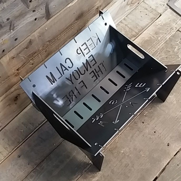 焚き火台　フルセット　組み立て式　焚火台　自作　ハンドメイド　五徳　ロストル　おしゃれ　無骨　男前　アイアン　鉄製　黒皮 