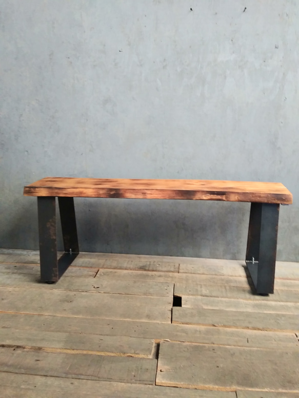 ビンテージ/古道具/レトロ/病院/待合室/長椅子/ベンチ/鉄脚/橙 昭和レトロ ナラ材のベンチ 長イス 病院の待合室 当時のビニール