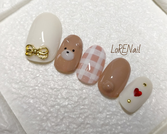 ネイルチップ チョコレート ツイードチェック 韓国ワンホンキラキラ