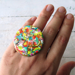 ◇INTOMOMI◇circle painting RING,no2 /キャンバスの指輪 2枚目の画像