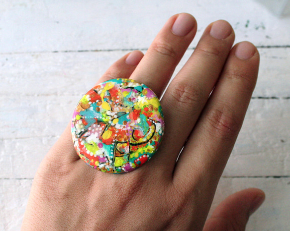 ◇INTOMOMI◇circle painting RING,no2 /キャンバスの指輪 2枚目の画像