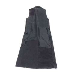 ロウエッジ、パッチワーク、ブラック(黒)シルク、袖なしロングシャツ MOMOZONO original 3枚目の画像