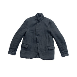綿入りブラック(黒)麻ジャケットXLサイズ、イタリア製デッドストック生地使用 MOMOZONO original 5枚目の画像