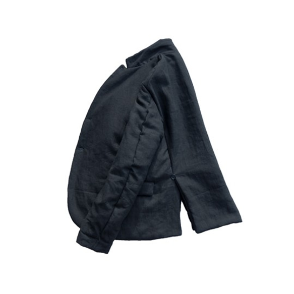綿入りブラック(黒)麻ジャケットXLサイズ、イタリア製デッドストック生地使用 MOMOZONO original 6枚目の画像