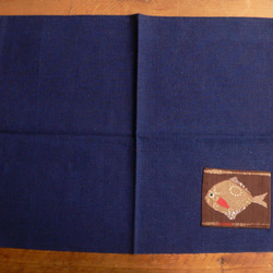 魚柄アップリケの藍染め地テーブル・マット6枚セット 6枚目の画像