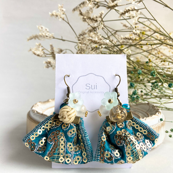 人魚のおまじない(刺繍リボン・樹脂ピアス・樹脂イヤリング ) ピアス  