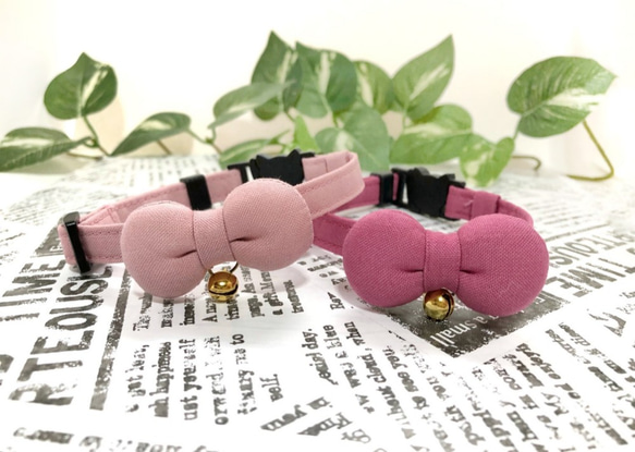 シンプルな首輪 くすみピンク 可愛い♡まるリボン 猫 首輪 2枚目の画像