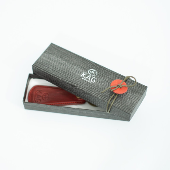 靴ベラ レッド イタリア製本革×真鍮 5枚目の画像