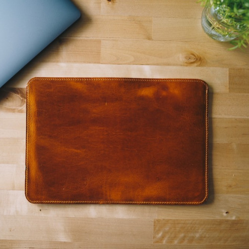 PCケース　パソコンケース　本革　レザー　アンティーク　ブロックプリント PCケース レッド 最高級イタリアンレザー PCケース Mi-Cours ミクール