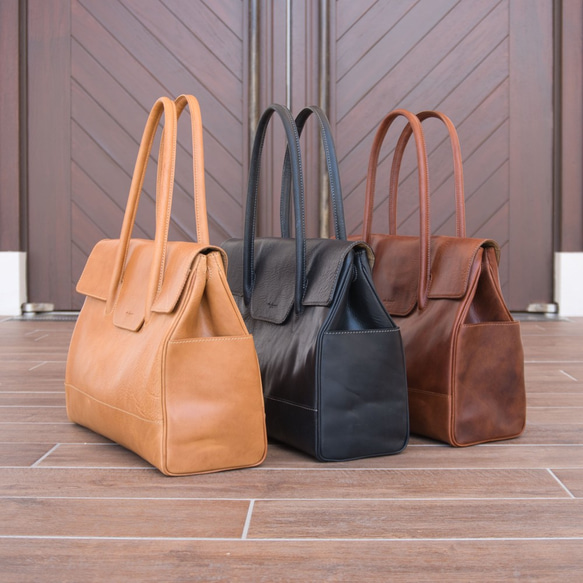 [日本製] フラップトートバッグ ブラック 最高級イタリアンレザー A4 ユニセックス Perla