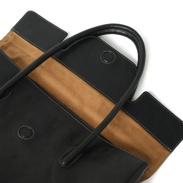 [日本製] フラップトートバッグ ブラック 最高級イタリアンレザー A4 ユニセックス Perla