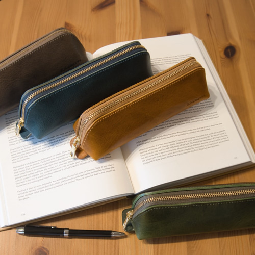 名入れ 刻印無料】ペンケース ブラウン 最高級イタリアンレザー ペン