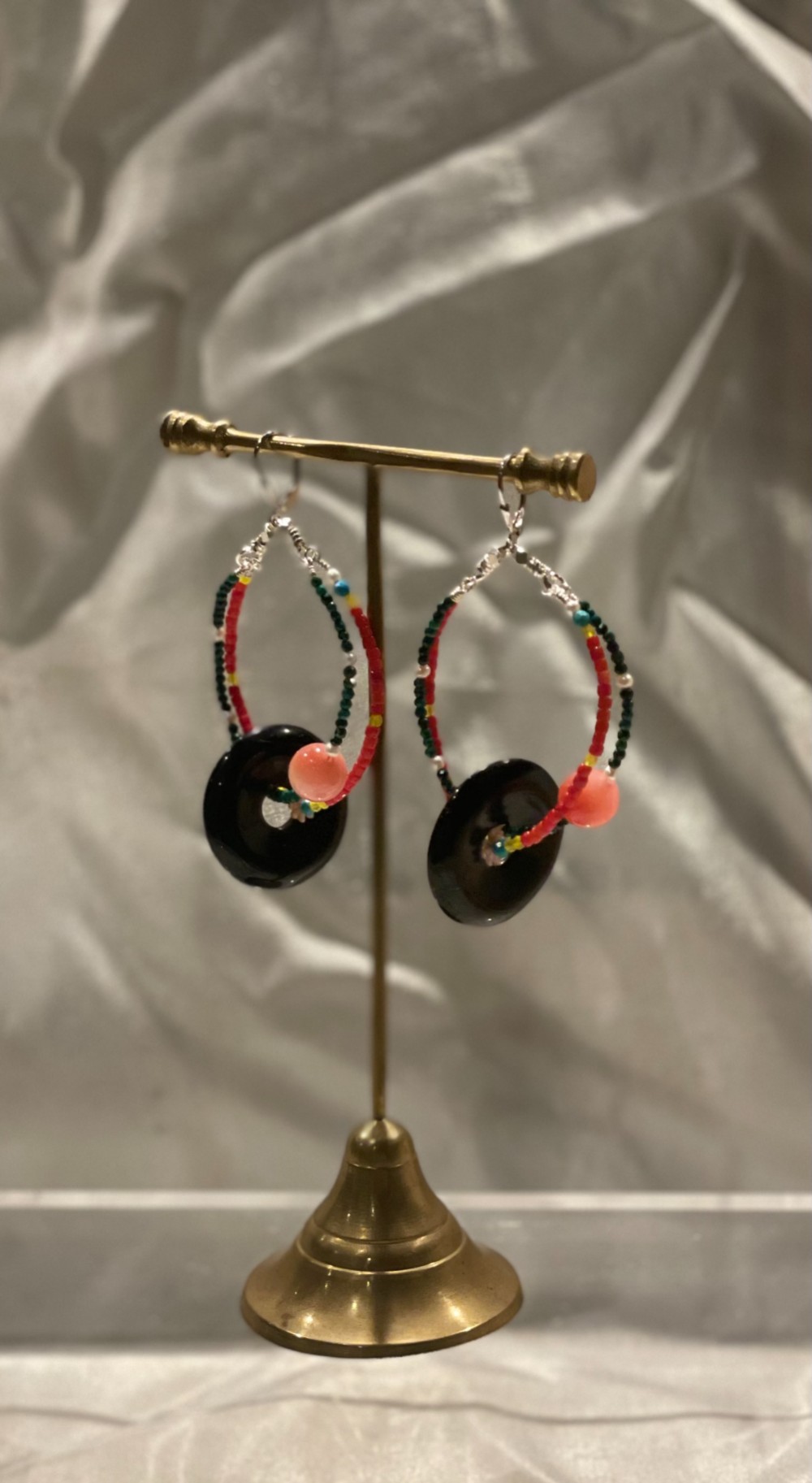 オニキス天然石30mmピーディスク大輪天然石ビーズリングピアス