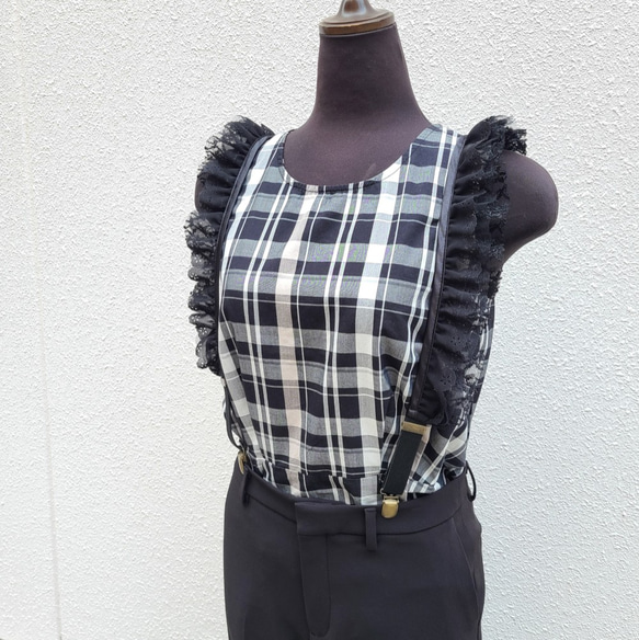 サスペンダー【デコレーションサスペンダー】ブラック3段フリル