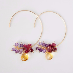 Bouquet 黃水晶×粉紅電氣石×紫水晶花束風耳環 第1張的照片