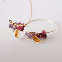 Bouquet 黃水晶×粉紅電氣石×紫水晶花束風耳環 第4張的照片