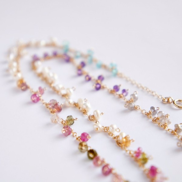 Pastel color gemstones   Dot Necklace 第2張的照片