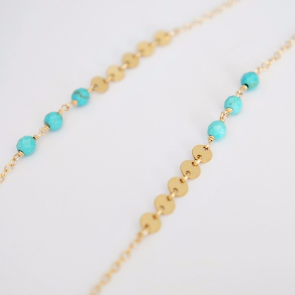 Turquoise × Gold disc   Long necklace 第2張的照片