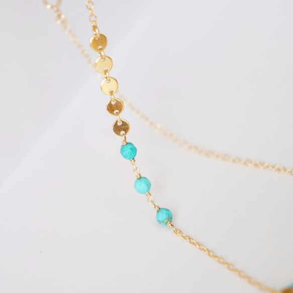 Turquoise × Gold disc   Long necklace 第3張的照片