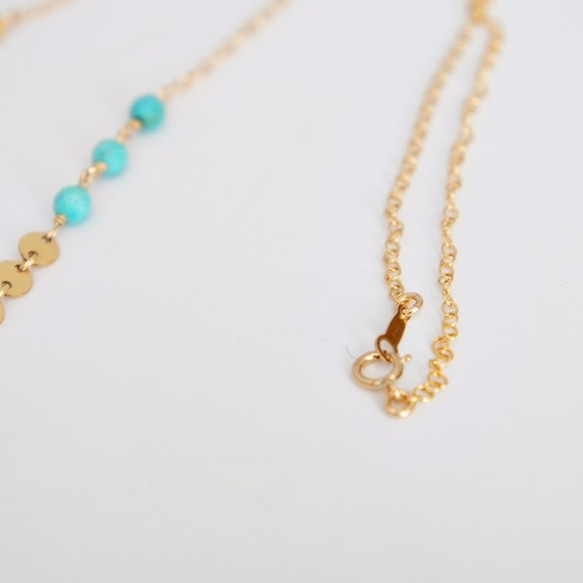 Turquoise × Gold disc   Long necklace 第4張的照片