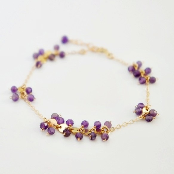 Lace ゴールドディスクと天然石のブレスレット　●アメジスト●