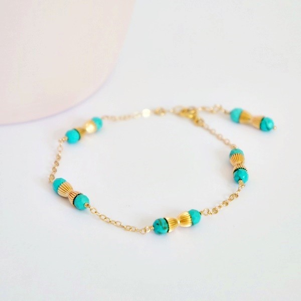 ターコイズのリボンブレスレット