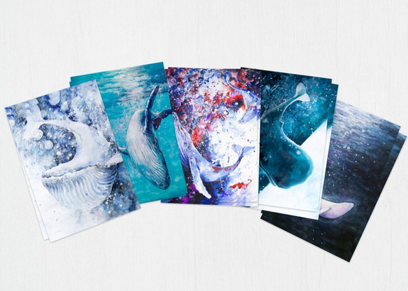 ポストカード：水彩画クジラ｜５種各２枚／１０枚セット 4枚目の画像
