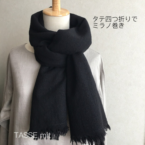 ウールガーゼのワイドストール・チェック（グレー×ブラック