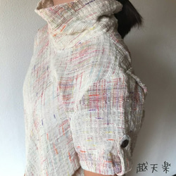 NHK「べっぴんさん」にてももクロ百田さん着用ロングセラー　後ろリボンとバイアス、ハイカラー手織り綿ワンピース　白絣 9枚目の画像