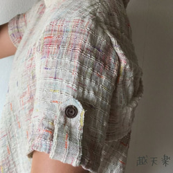 NHK「べっぴんさん」にてももクロ百田さん着用ロングセラー　後ろリボンとバイアス、ハイカラー手織り綿ワンピース　白絣 10枚目の画像
