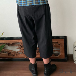 ヒップビックポケット手織り綿サルエルパンツ　黒無地 4枚目の画像
