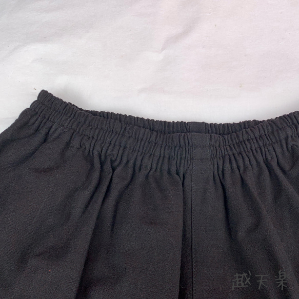 ヒップビックポケット手織り綿サルエルパンツ　黒無地 7枚目の画像