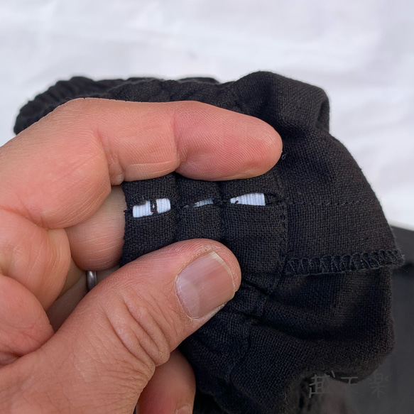 ヒップビックポケット手織り綿サルエルパンツ　黒無地 8枚目の画像